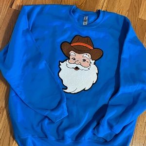 Royal blue  cowboy Santa chenille patch XL Gildan Never worn